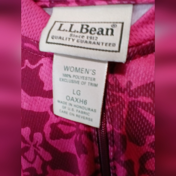 L.L. Bean Pink Floral Colorblock Half Zip Pull-over Shirt Women's Large - Picture 4 of 5